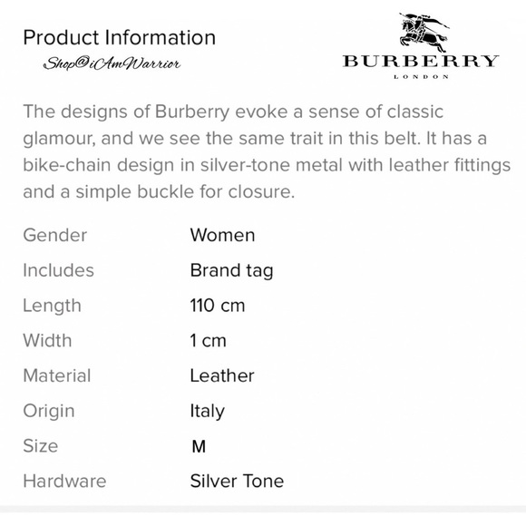 Authentic Burberry malt brown leather silver tone bicycle chain belt *iamwarrior main image 6